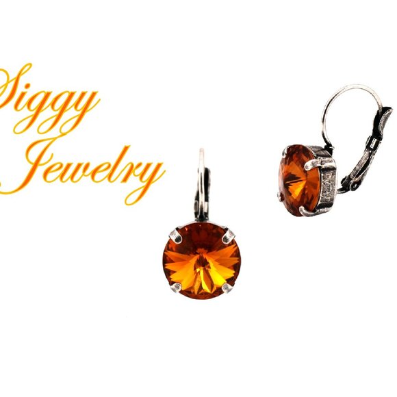 Topaz Rivoli Drop Earrings made with Genuine Austrian Crystals in 12mm - Picture 3 of 5